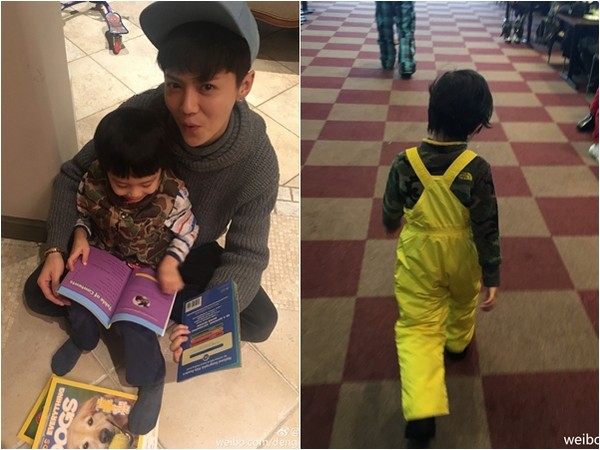 鹿晗抱著等等。