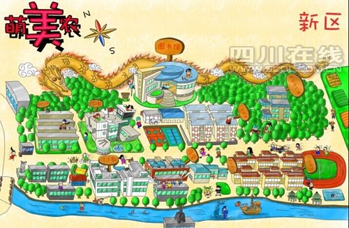 學長手繪萌版校園地圖 卡通人物帶你"逛"川農(nóng)