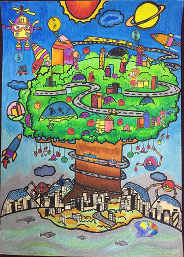 《外太空巨樹之城》金水區(qū)工人第一新村小學 作者：李穎 輔導(dǎo)教師：侯倩倩