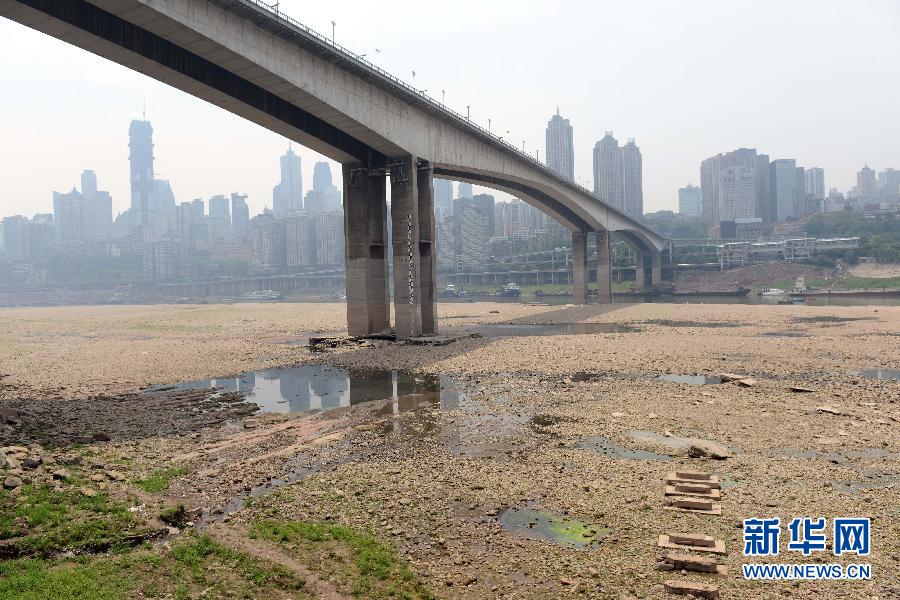 重慶黃花園大橋下大面積江灘裸露(5月4日攝)。
