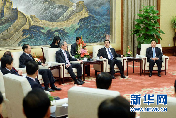 2月20日,全國人大常委會委員長張德江在北京人民大會堂會見以韓中議員外交協(xié)議會會長鄭夢準(zhǔn)為團長的韓國 2月20日,全國人大常委會委員長張德江在北京人民大會堂會見以韓中議員外交協(xié)議會會長鄭夢準(zhǔn)為團長的韓國