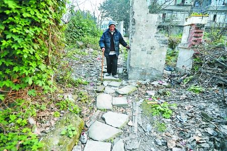 昨日，大渡口區(qū)，徐建高老人走在他鋪成的石子路上。 記者 張路橋 攝