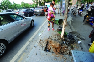 幸虧轎車撞到香樟樹上停了下來,否則后果更嚴重。