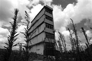 這幢5層的“片片樓”周?chē)咽且黄疬w后的廢墟，左邊的一堵墻上，不少鋼筋裸露在外面 圖片來(lái)源：新華網(wǎng)