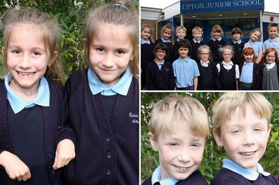 英國又有7對雙胞胎進入了同一所小學，讓人看花了眼。