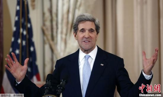 資料圖：當地時間2月6日，美國華盛頓，新任國務卿約翰·克里宣誓就職，副總統(tǒng)拜登出席了就職儀式。