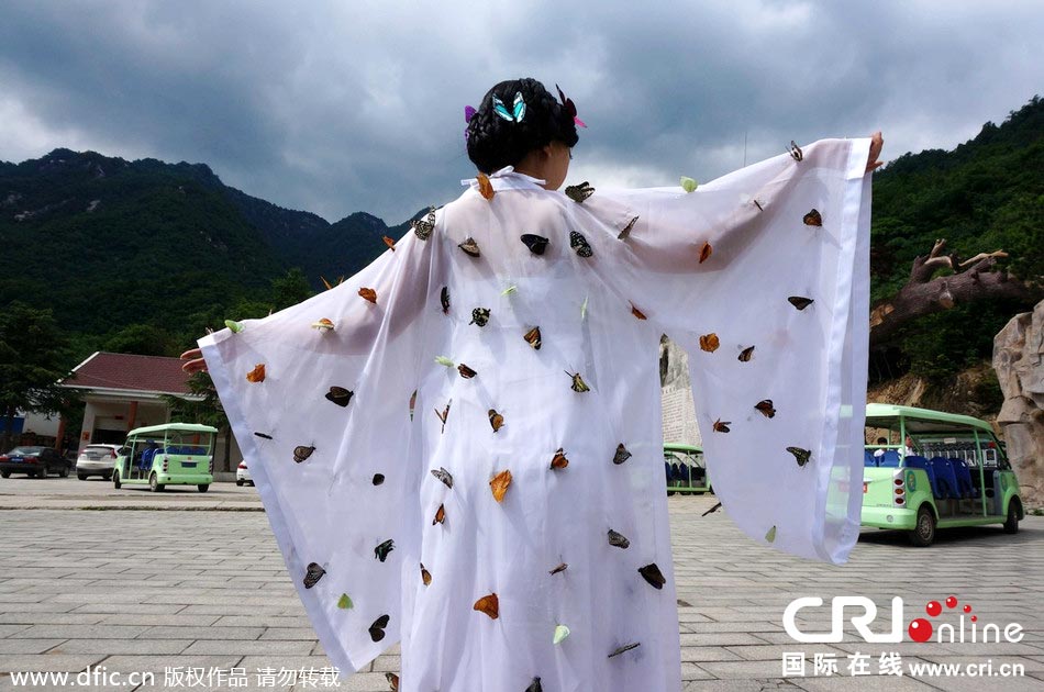 “蝴蝶仙子”身穿上百只剛剛扎死的蝴蝶。圖片來源：老祝/東方IC