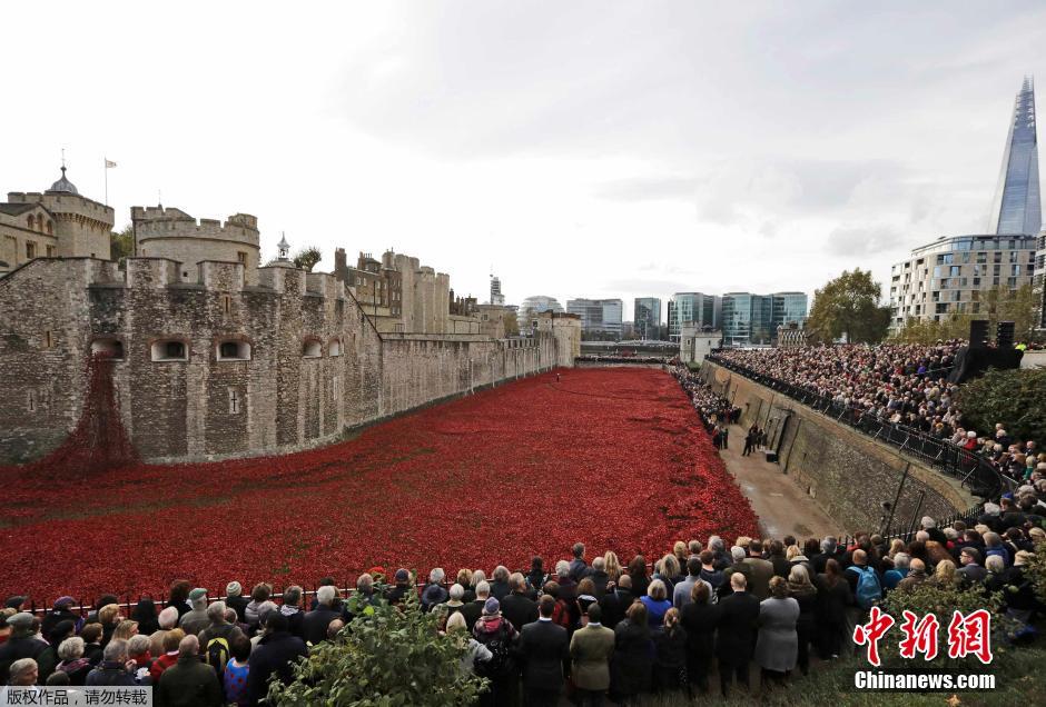 當(dāng)?shù)貢r(shí)間2014年11月10日，英國(guó)倫敦，倫敦塔周邊“種植”了888246朵陶瓷材質(zhì)的罌粟花，以此紀(jì)