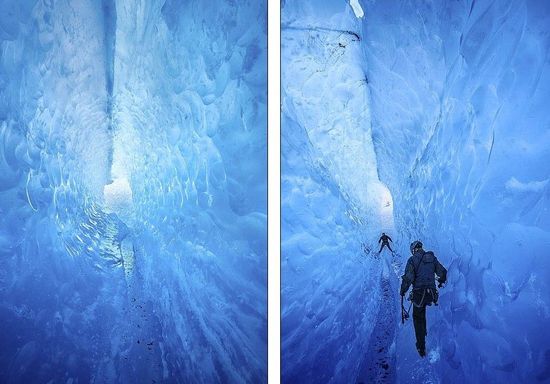 梅里格特別喜歡探索冰川。當(dāng)太陽高高升起后，可以看到冰反射出的壯觀美景。