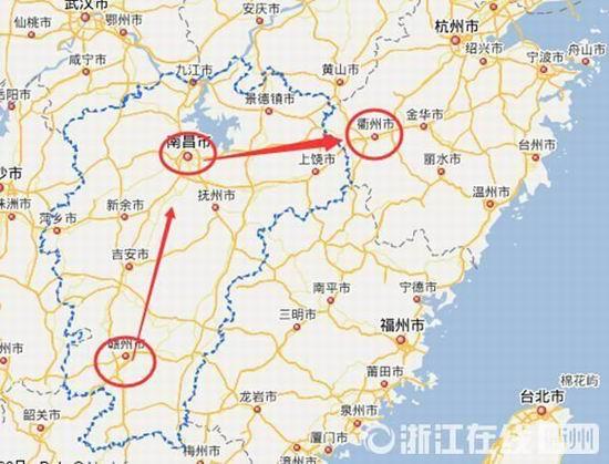 贛州到南昌高速公路400公里左右，南昌到浙江江山高速公路400多公里