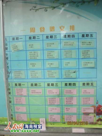 幼兒園公布的食譜，但家長稱并未真正執(zhí)行
